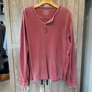 Lucky Brand XL Venice Burnout Henley Waffle Knit Thermal Rust Red
